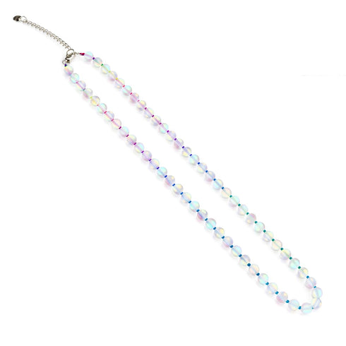 Regenbogenweiß | Silber | Meerjungfrau Glaskette mit Knoten